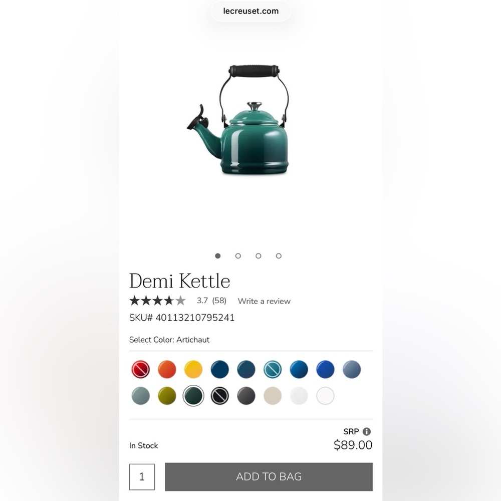 Le Creuset Artichaut Demi Kettle NWT